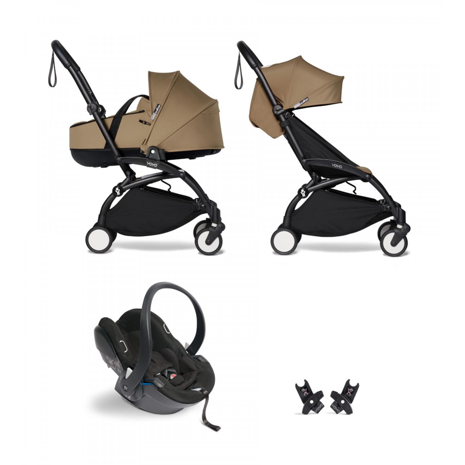 All-in-one BABYZEN stroller YOYO2 bassinet, car seat and 6+  Black Frame | Toffee